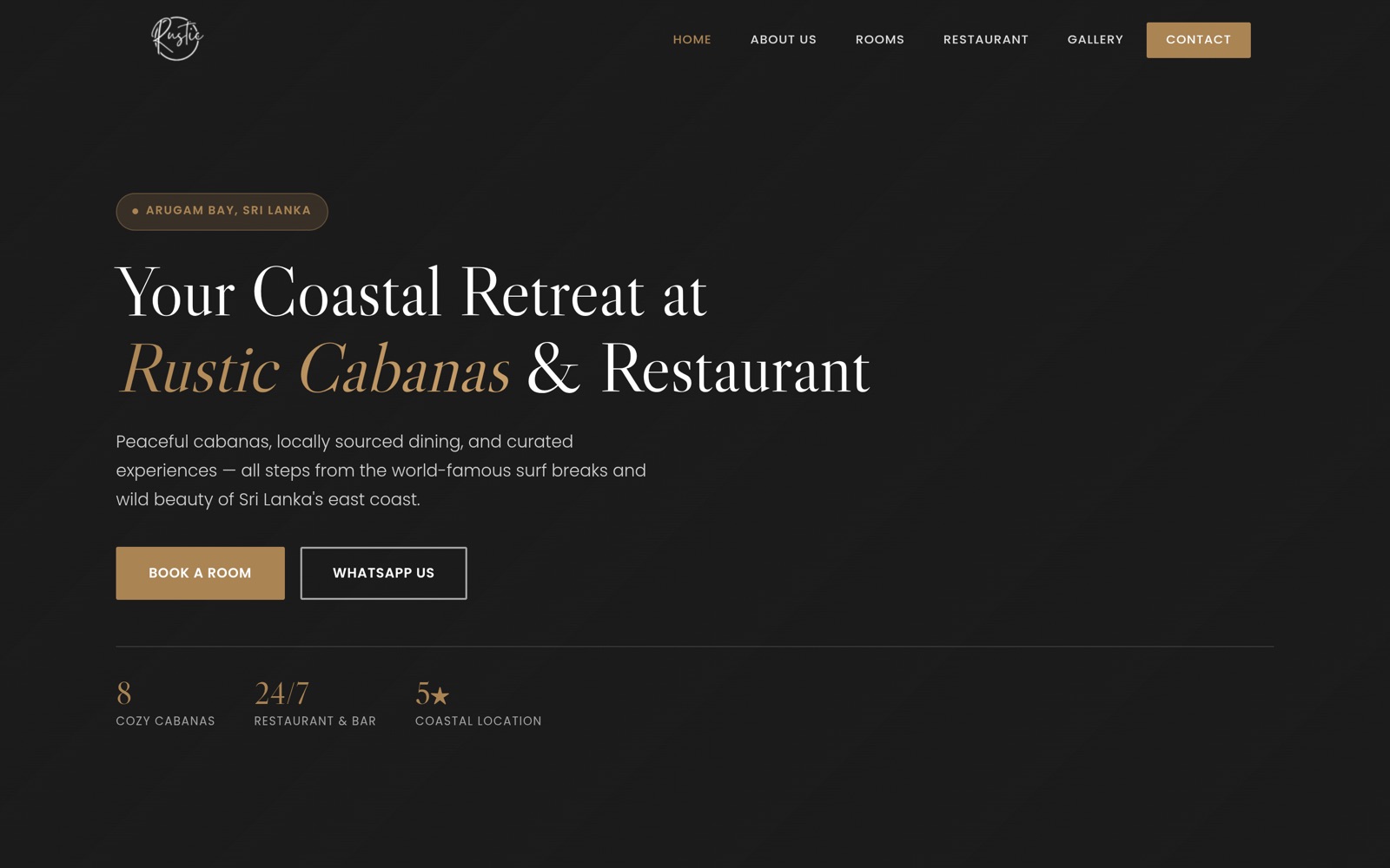Rustic Cabanas & Restaurant website preview