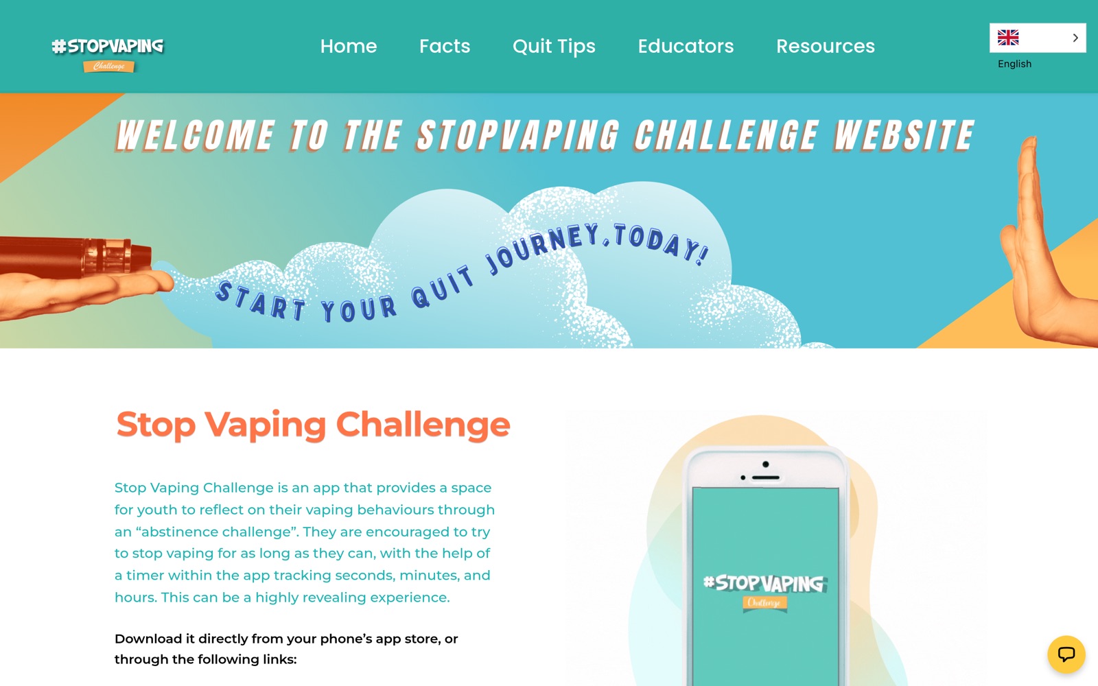 Stop Vaping Challenge website preview